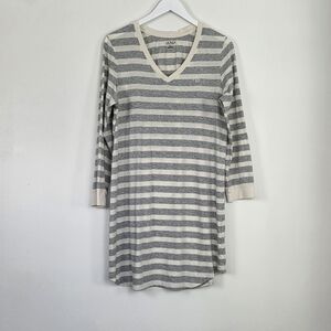 Lauren Ralph Lauren Long Sleeve Striped Cotton Nightgown  XL Grey White Jersey